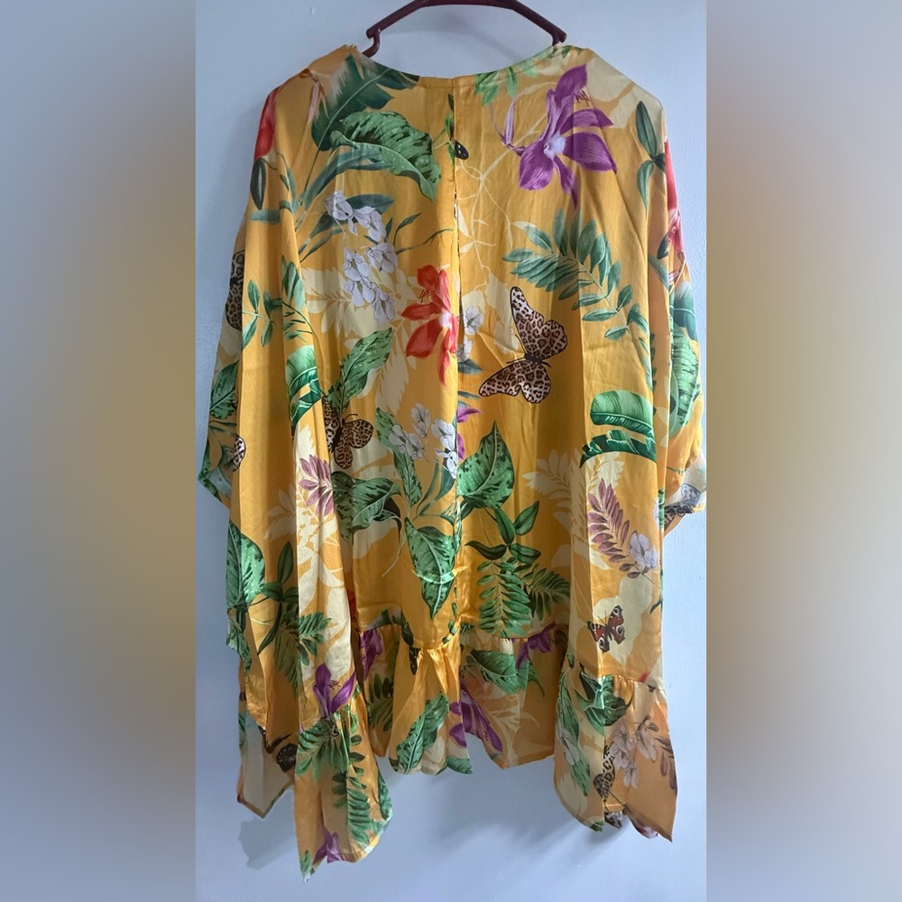 Unknown Brand Yellow Tropical Floral Swim Cover-Up Kimono - Picture 4 of 5